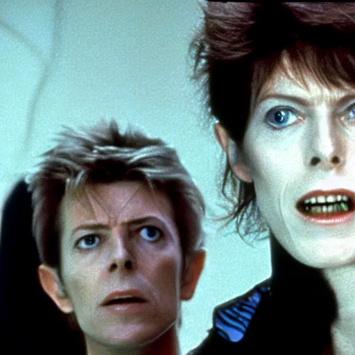 Image similar to david bowie stars in a scene as ellen ripley in ridley scott's alien, promotion movie still