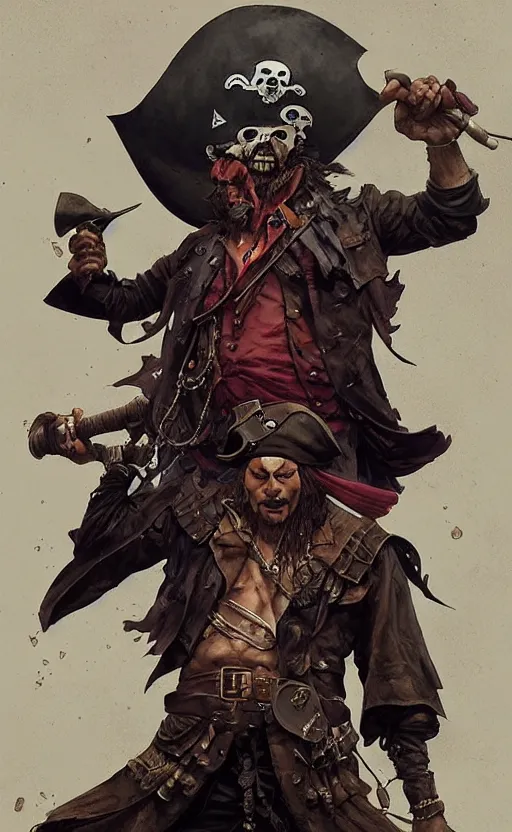 Prompt: full body of pirate getting drunk, symmetrical face features, front game card, drark, marvel comics, dark, intricate, highly detailed, smooth, artstation, digital illustration by ruan jia and mandy jurgens and artgerm and wayne barlowe and greg rutkowski and zdislav beksinski