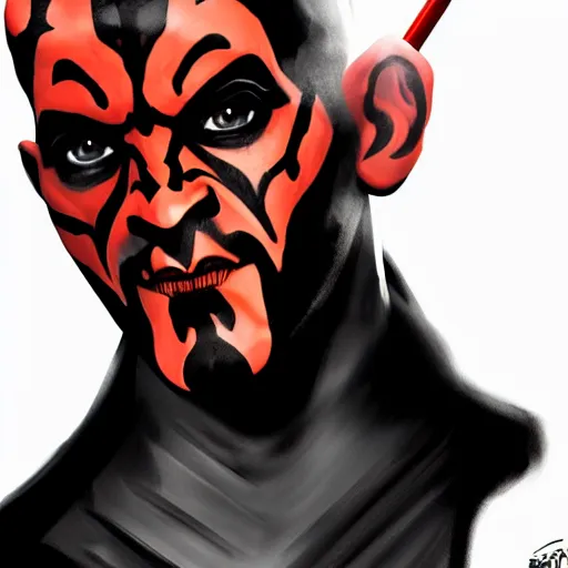 Image similar to a portrait of Darth Maul, floating in space, fully body posing, high quality character concept art, digital, trending