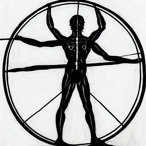 Prompt: Vitruvian Man by Edward Hopper, line drawing, highly detailed, HD,