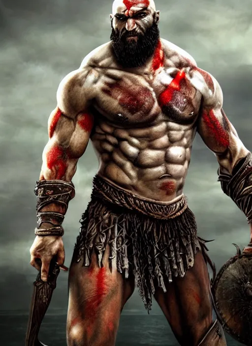 Image similar to a highly detailed beautiful 3 5 mm closeup photo of jason momoa kratos hybrid god of war holding a sword and fighting zombies on a pile of human skulls, spartan warrior, olympian god, muscular!, frank frazetta, boris vallejo, action pose, ambient lighting, volumetric lighting, octane, fantasy