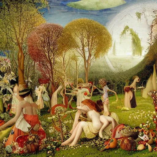 Prompt: fairy meadow by Richard Dadd, British fairy painting, miniature