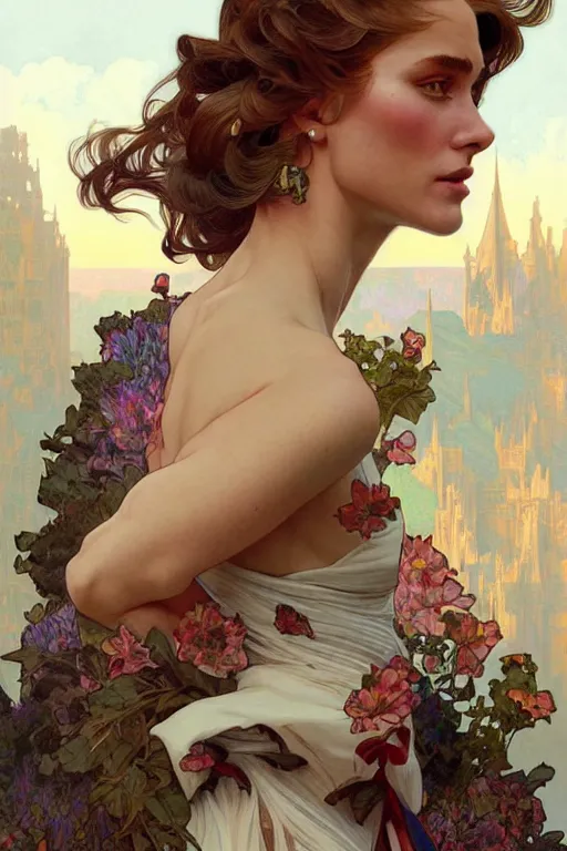 Image similar to clear portrait of a vogue photoshoot, cottagecore!!, background hyper detailed, character concept, full body, dynamic pose, intricate, elegant, highly detailed, digital painting, artstation, concept art, smooth, sharp focus, illustration, art by artgerm and greg rutkowski and alphonse mucha