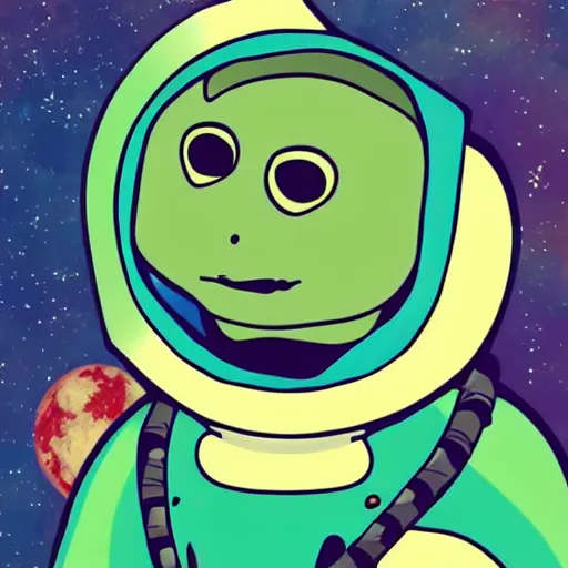 Image similar to a turtle as an astronaut on a space cowboy planet