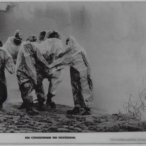 Image similar to old black and white photo, 1 9 1 3, depicting scientists in hazmat suits removing an alien biomechanical corpse on a bridge, historical record, volumetric fog