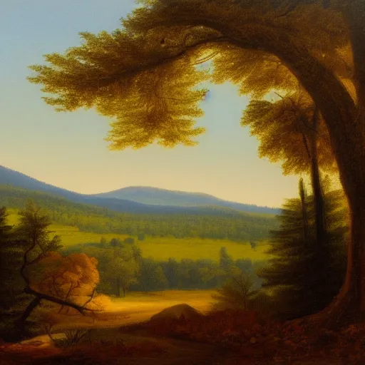 Prompt: forest and plains painting in the style of the Hudson River School