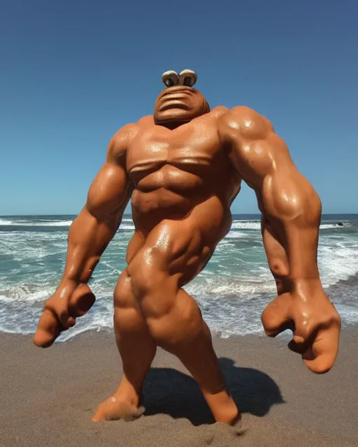 Image similar to a giant muscular cyclops on the beach