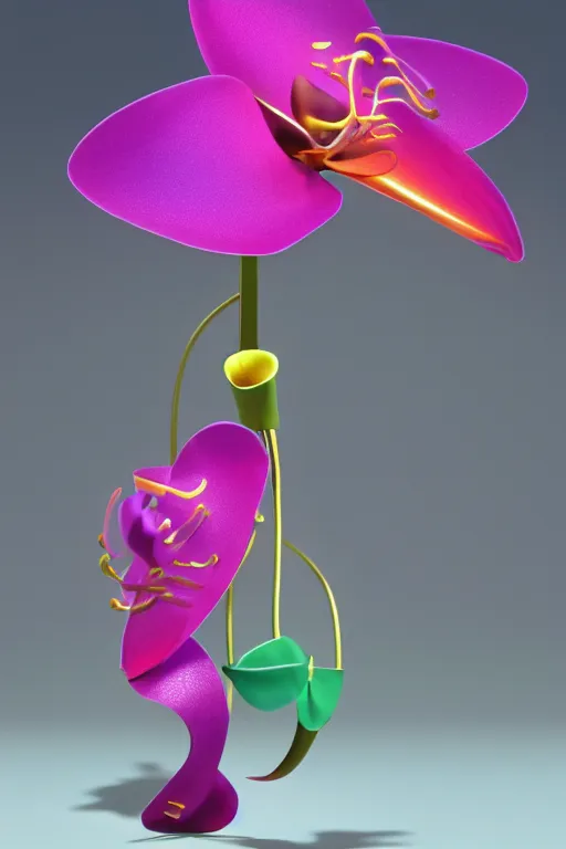 Image similar to a colorful, metallic orchid, ( ( ( ( jonathan zawada ) ) ) ) a computer rendering by agnes lawrence pelton, featured on polycount, computer art, rendered in cinema 4 d, octane render, rendered in maya