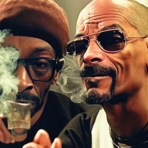 Prompt: snoop dogg and walter white smoking weed marijuana cannabis inside a music recording studio