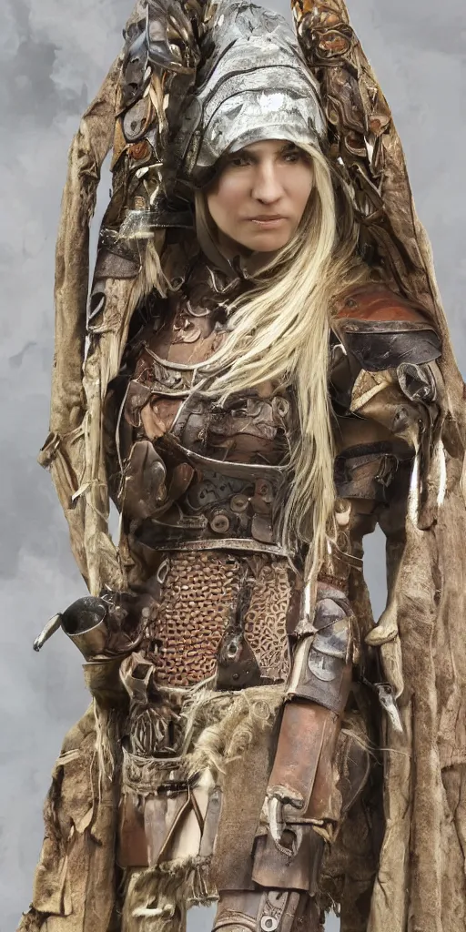 Image similar to a beautiful viking female warrior, realistic, highly detailed.