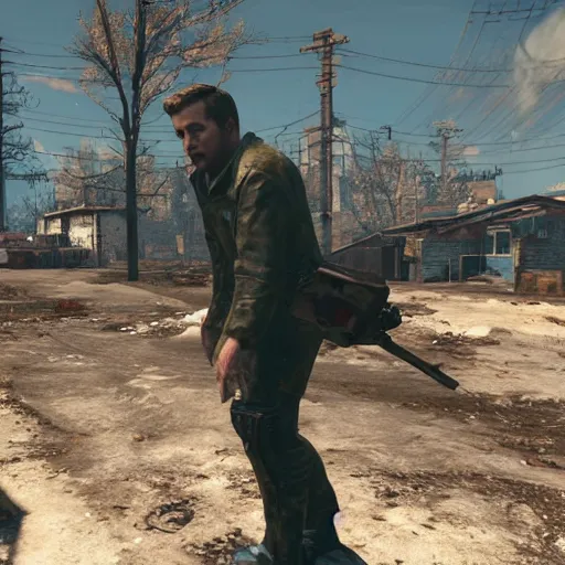 Image similar to ryan gosling in fallout 4 sneaks