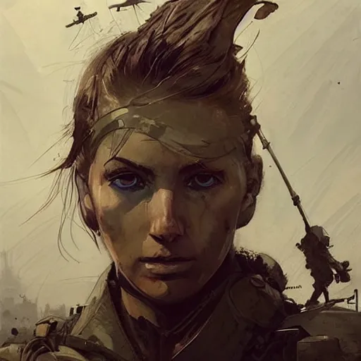 Image similar to in the distance machines come to transform eden - day by day, colourised, face portrait, epic, tragic, military art, fantasy, dieselpunk, hd shot, digital portrait, beautiful, artstation, comic style, by artgerm, guy denning, jakub rozalski, magali villeneuve and charlie bowater