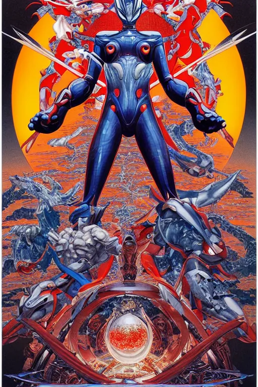 Image similar to posterof ultraman, symmetrical, by yoichi hatakenaka, masamune shirow, josan gonzales and dan mumford, deayami kojima, takato yamamoto, barclay shaw, karol bak, yukito kishiro