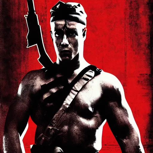 Image similar to rambo movie poster with black background