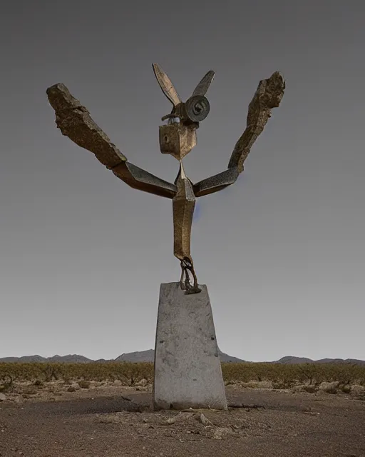 Image similar to surrealist pagan monument in the desert, strange surrealism, clean