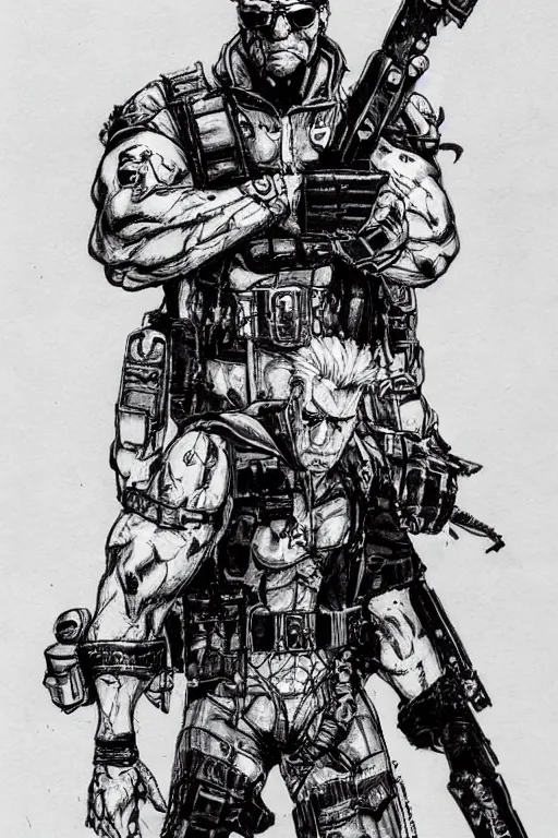 Image similar to punished duke nukem concept art by yoji shinkawa, felt tip pen, character study, ink, illustration, sharp focus