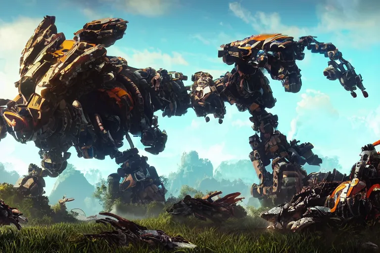 Image similar to shell - walker machine mecha animal beast robot of horizon forbidden west horizon zero dawn bioluminiscence global illumination ray tracing hdr fanart arstation by sung choi and eric pfeiffer and gabriel garza and casper konefal