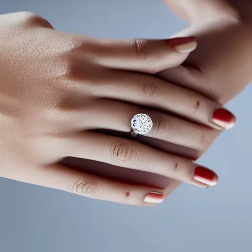 Image similar to hands modelling diamond ring, Zales ad