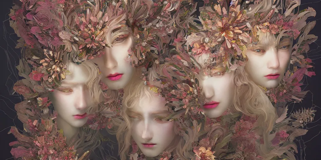 Image similar to breathtaking detailed concept art painting kaleidoscope art deco pattern of blonde faces goddesses amalmation flowers, by hsiao - ron cheng, bizarre compositions, exquisite detail, extremely moody lighting, 8 k