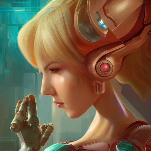 Image similar to portrait of beautiful Samus Aran, League of Legend illustration by Sam Youn:3, profile picture by Gil Elvgren:3, asymmetrical, Organic Painting, Ambient Occlusion:3, Matte Painting, bold shapes, hard edges, street art, trending on artstation, realistic:2 by Sachin Teng:5