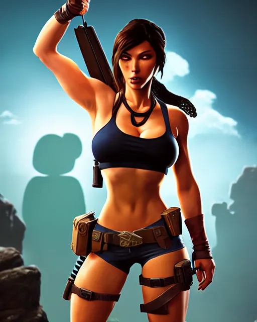 Prompt: an epic comic book style full body portrait painting of sexy lara croft, elegant, character design by Mark Ryden and Pixar and Hayao Miyazaki, unreal 5, DAZ, hyperrealistic, octane render, cosplay, RPG portrait, dynamic lighting, intricate detail, summer vibrancy, cinematic