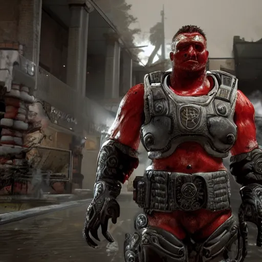 Image similar to burger king kurger bing mascot in gears of war, cinematic shot, hyperdetailed