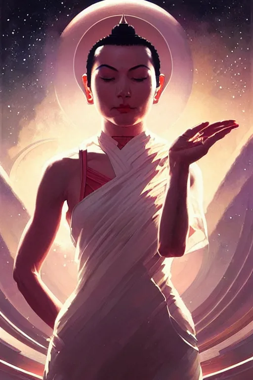 Prompt: space buddhism, futurism, painting by greg rutkowski, j. c. leyendecker, artgerm