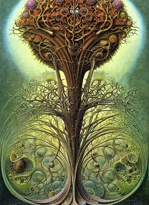 Image similar to tree of life by roger dean and andrew ferez, art forms of nature by ernst haeckel, divine chaos engine, symbolist, visionary, art nouveau, botanical fractal structures, organic, detailed, realistic, surreality