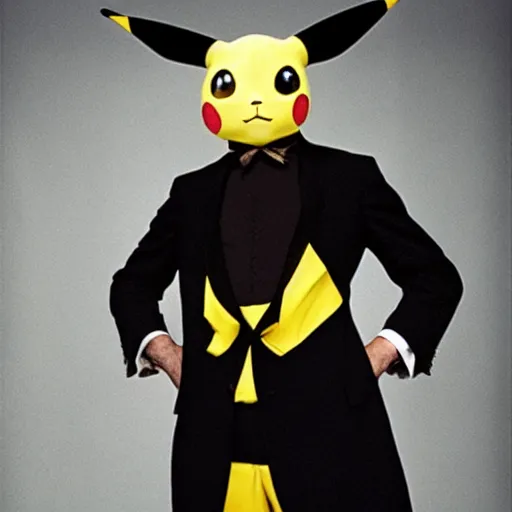 Image similar to elegant man dressed up as pikachu, art photo by Annie Liebovitz and Alphonse Mucha