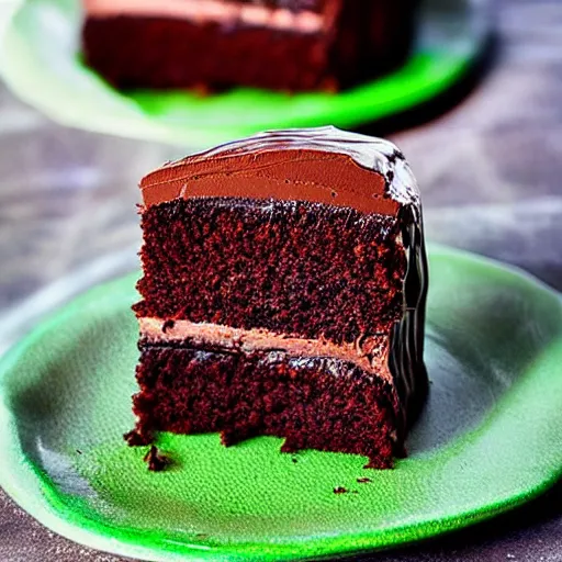 Prompt: chocolate cake with green lava