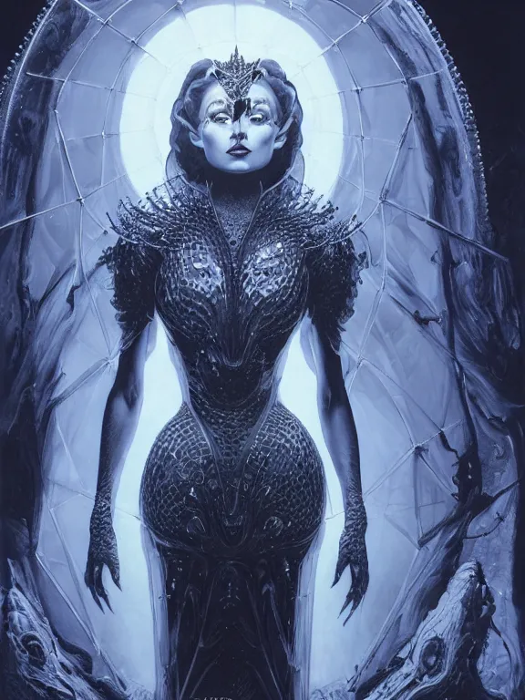 Prompt: portrait of a evil queen in midst of transparent clear see - through honeycombs. spaceship environment, dramatic lighting, ultra realistic, highly detailed, concept art, photorealistic, octane render, 8 k, unreal engine. art by gustave dore, art by boris vallejo, art by julie bell, art by christopher marley, art by artgerm