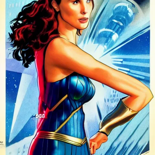 Image similar to retro scifi poster of gal gadot