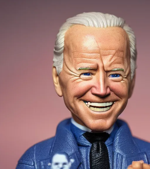 Image similar to portrait photo of joe biden as a funko pop figurine. Macro photography, neutral background.