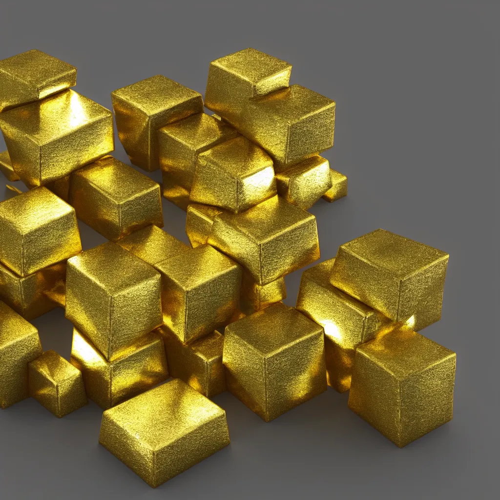 Prompt: 3 d render of gold cubic crystal, hyper realistic, cinematic, studio lighting, detailed