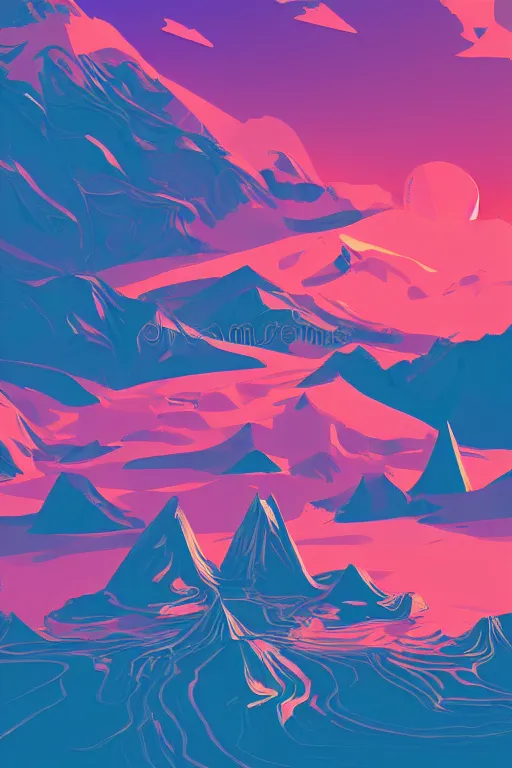 Image similar to sunrise mountain water vector illustration digital art by james gilleard trending on artstation