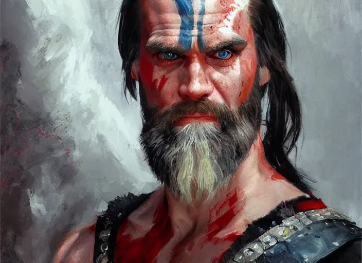 Image similar to a highly detailed beautiful portrait of jim carrey as kratos, by gregory manchess, james gurney, james jean