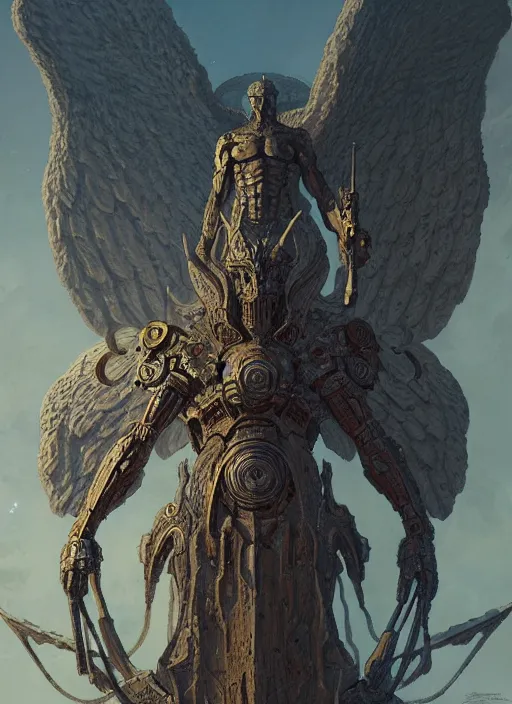 Image similar to masterpiece concept art, rebulon the ancient arch angel - demon, by greg rutkowski and geof darrow, 8 k, intricate detail, cinematic lighting, epic pose