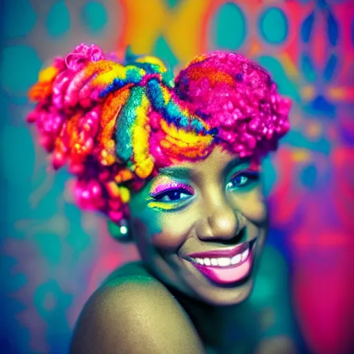 Prompt: a photo of a black woman, lindsay adler photography, colorful, highly detailed, dreamy, bright