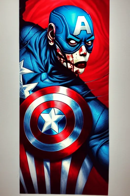 Image similar to a zombie captain america watching tv, tristan eaton, victo ngai, artgerm, rhads, ross draws