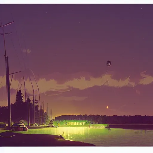 Image similar to yachting club by simon stalenhag