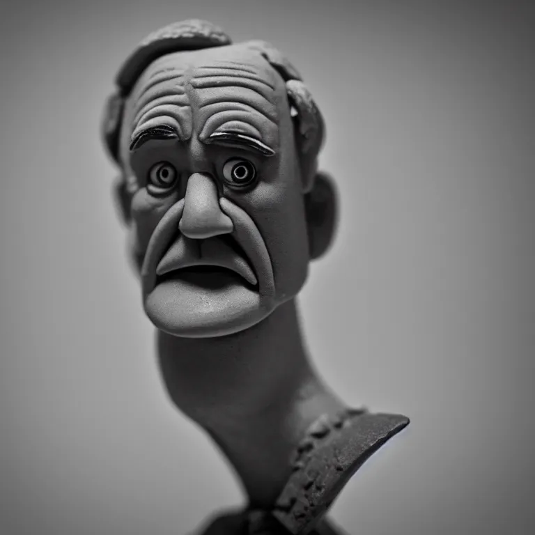 Image similar to a cinematic film still of a claymation stop motion film starring bill murray, portrait, shallow depth of field, 8 0 mm, f 1. 8