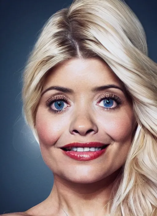 Image similar to holly Willoughby with the physique of a body builder, full body, symmetrical facial features, eye contact, hyper realistic, ultra detailed, cinematic, dynamic lighting, photorealistic, refined, intricate, digital art, digital painting, masterpiece, 8k