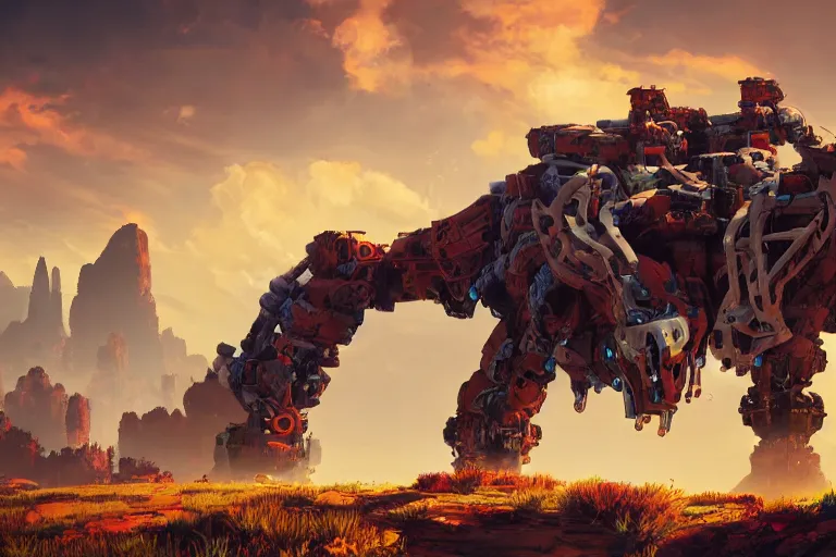 Image similar to rockbreaker machine mecanical creature robot of horizon forbidden west horizon zero dawn bioluminiscence global illumination ray tracing hdr fanart arstation by ian pesty and alena aenami artworks in 4 k