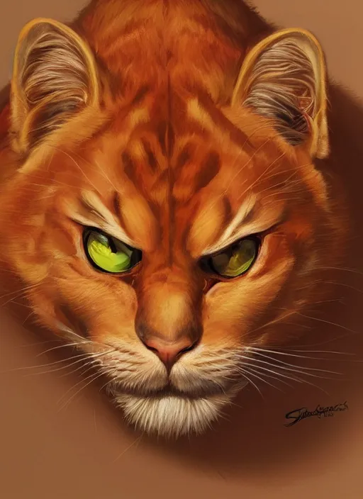 Prompt: portrait of Garfield, highly detailed, centered, solid color background, digital painting, artstation, concept art, smooth, sharp focus, illustration, artgerm, donato giancola, Joseph Christian Leyendecker, Les Edwards, Ed Repka, WLOP, Artgerm