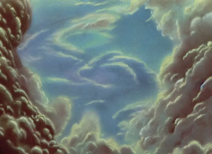 Prompt: a bumpy speckled matte painting pleasing - palette roaring dragon, close - up, pleasing palette, made out of idyllic nebulous clouds sophisticated detailed pastel dragon from scenery fantasia ( 1 9 4 1 )