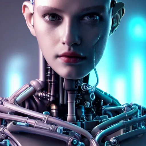 Prompt: Perfectly-Centered Portrait-Photograph of Mechanical Cyberpunk Female Android's upper torso with head and shoulders and hands, intricate, elegant, super highly detailed, professional digital painting, artstation, concept art, smooth, sharp focus, no blur, no dof, extreme illustration, Unreal Engine 5, Photorealism, HD quality, 8k resolution, cinema 4d, 3D, beautiful, cinematic, art by artgerm and greg rutkowski and alphonse mucha and loish and WLOP
