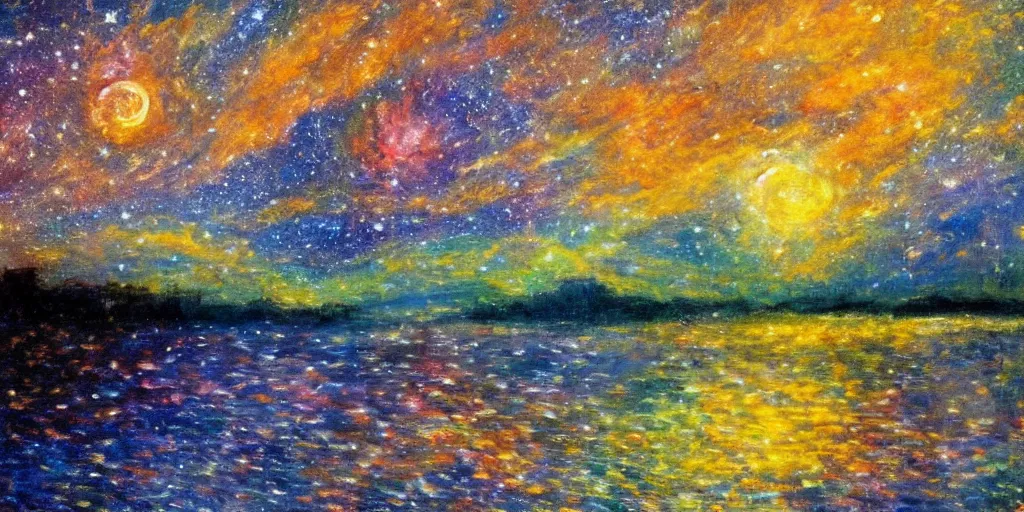 Prompt: a dream of time gone by, impressionist, stars in the sky