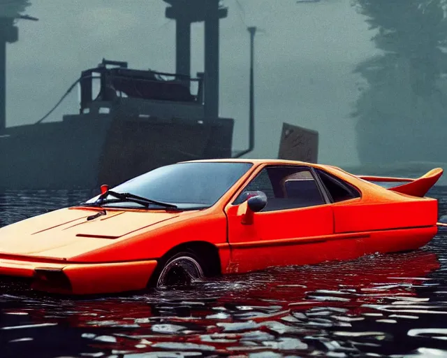 Image similar to lotus esprit submerged under water, cinematic, photoreal, by red dead redemption 2