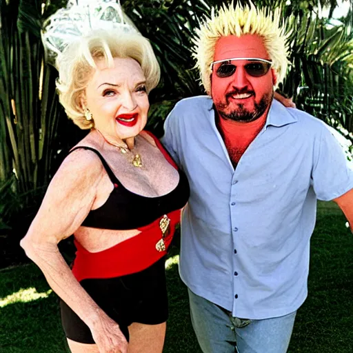 Image similar to betty white sunbathing with guy fieri