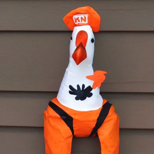 Image similar to chicken dressed as an inmate